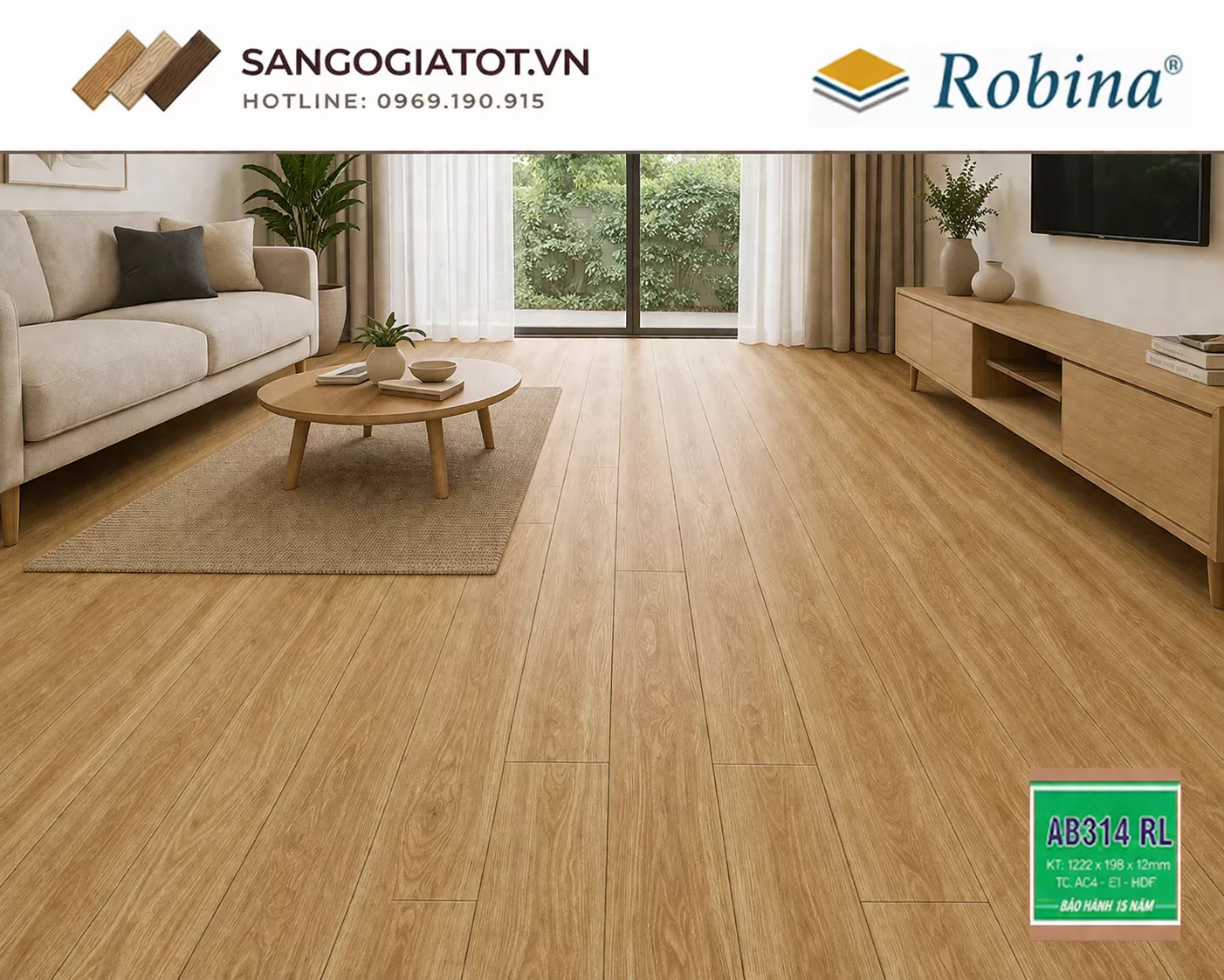 Sàn gỗ Robina 12mm bản to – AB314