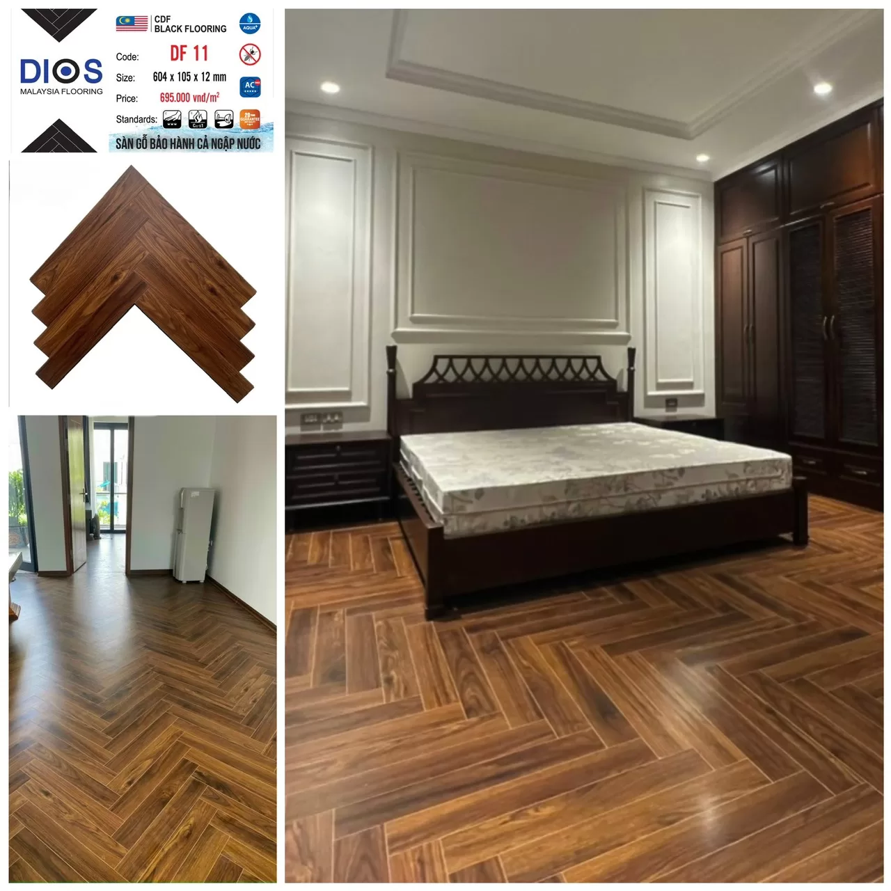 Sàn gỗ xương cá cốt đen DIOS 11 – Màu nâu đỏ sang trọng