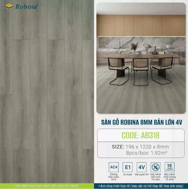 Cấu Tạo Vật Liệu Và Hiệu Năng Sử Dụng Sàn Gỗ Robina 8mm – AB318